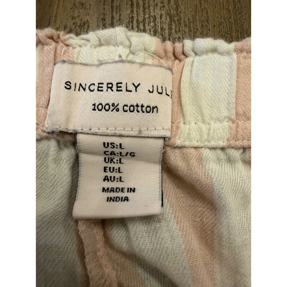Sincerely Jules Womens Pink White‎ Striped Cotton Lounge Shorts Size Large L
